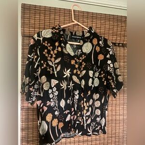 Princess Highway Black Botanical Short-Sleeve Blouse